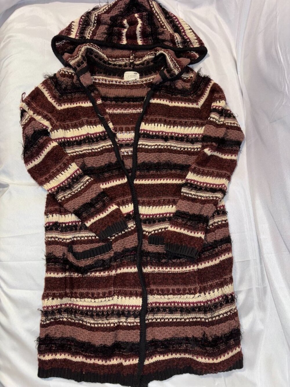 LA Hearts Brown Striped Hooded Long Cardigan Sweater XS/S
